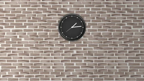 Clock on brown brick wall background in office or home. clock or time animation Stock Footage 138080590