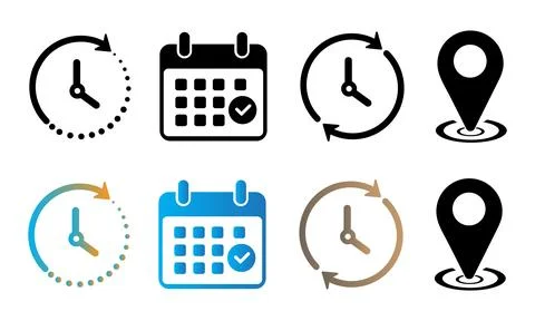 Clock calendar and location pin vector icon set design イラスト素材