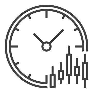 Clock with candlestick pattern chart vector icon or sign in thin line style Stock Illustration