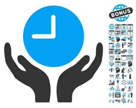 Clock Care Hands Flat Vector Icon With Bonus Stock Illustration
