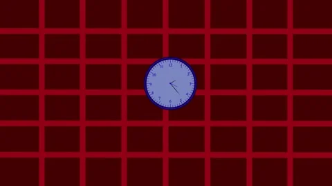 Clock centered within a red grid pattern against a dark background, Modern .. 스톡 동영상 337567095