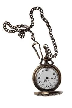 Clock on a chain on white background 스톡 사진