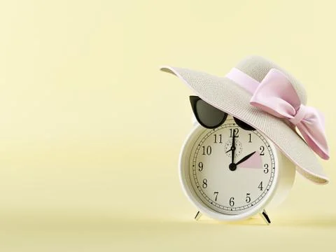 Clock changing from winter to summer time. summertime concept. 3d rendering イラスト素材