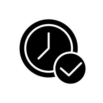 Clock with check mark black glyph icon Stock Illustration