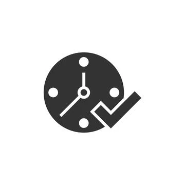 Clock check mark icon in flat style. Timer approval vector illustration on wh 库存插图