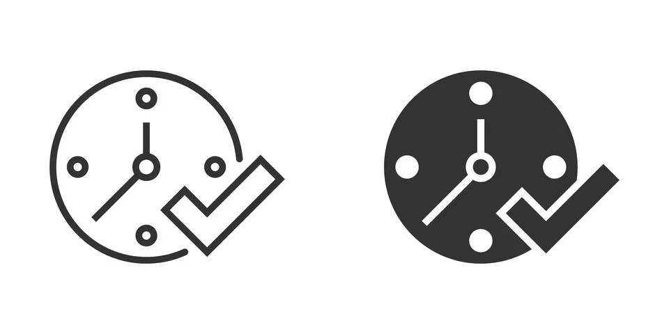 Clock check mark icon in flat style. Timer approval vector illustration on wh Stock Illustration