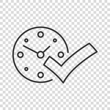 Clock check mark icon in flat style. Timer approval vector illustration on wh イラスト素材