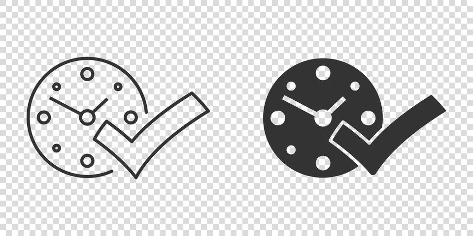 Clock check mark icon in flat style. Timer approval vector illustration on wh 스톡 일러스트