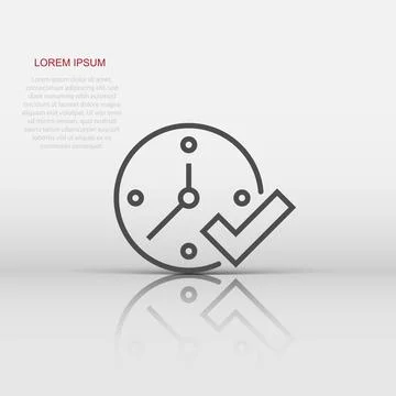 Clock check mark icon in flat style. Timer approval vector illustration on .. Stock Illustration