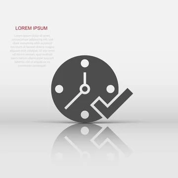 Clock check mark icon in flat style. Timer approval vector illustration on .. Stockillustratie