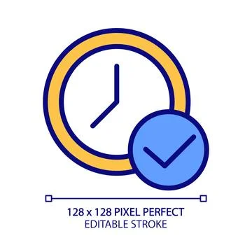 Clock with check mark pixel perfect RGB color icon 스톡 일러스트