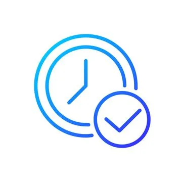Clock with check mark pixel perfect gradient linear vector icon Stock Illustration