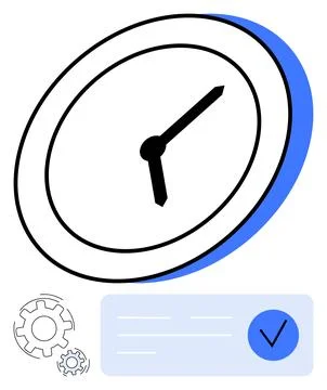 Clock with checkmark and gears representing time management, productivity, .. Stock Illustration
