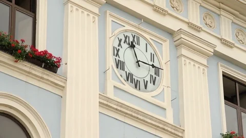 Clock at the Chernivtsi Town Hall. Close-up. Video stock 74634752