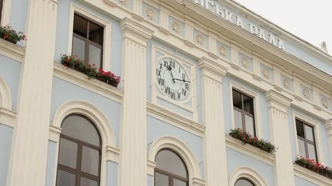 Clock at the Chernivtsi Town Hall Stockbeeldmateriaal 74634776