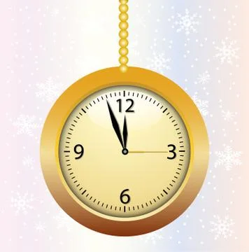 Clock on a christmas background Stock Illustration