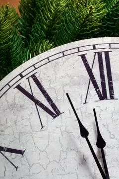 Clock with Christmas decorations Stock Photos