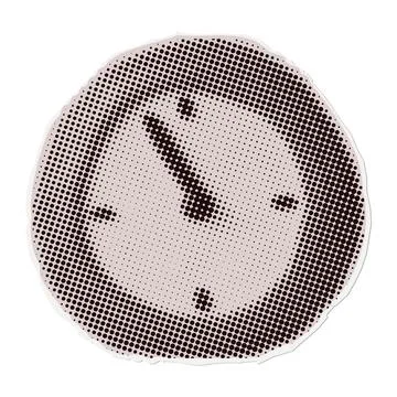 Clock - Christmas torn out paper sticker in naive halftone collage style. Vector Illustrazione stock