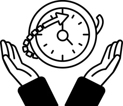 A clock with a circle and a arrow pointing to the right Stock Illustration