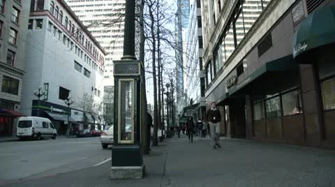 Clock on the city corner crane shot Stock Footage 10717343