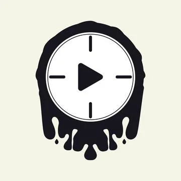 The clock The clock Melts with play button silhouette vector, slow moving, .. Stock Illustration