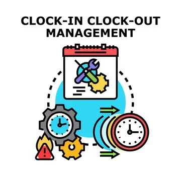 Clock in clock out management time tracking system Illustrazione stock