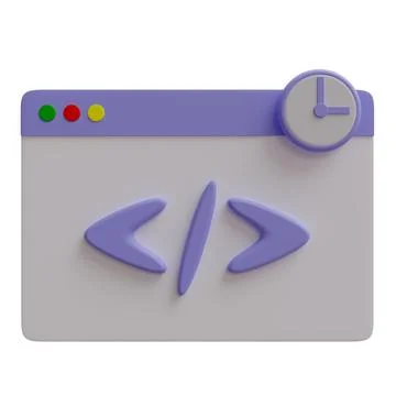 Clock code computer window cartoon minimal icon isolated on white background, Stock Illustration