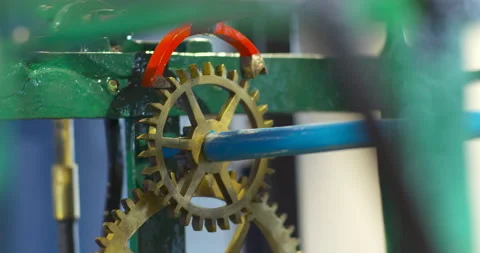 Clock cog wheel mechanism escapement gear regulating pendulum swing Stock Footage 166315516
