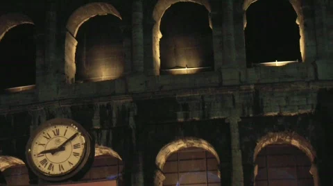 Clock at the Colosseum, at night Stock Footage 526661