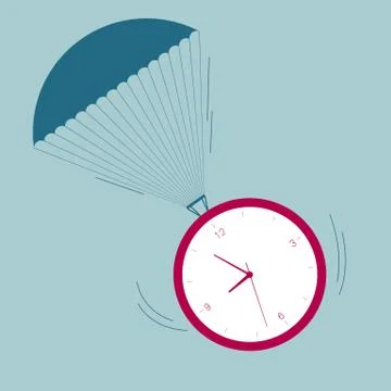 Clock concept, airdrop time. Isolated on blue background. Illustrazione stock