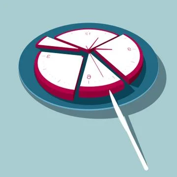 Clock concept, split time. Isolated on blue background. Stock Illustration