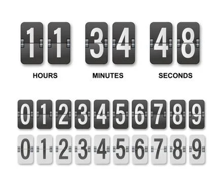 Clock countdown display. Set numbers flip watch. Black and white date counter Stock Illustration