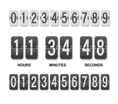 Clock countdown display. Set numbers flip watch. Black and white date counter Stock Illustration