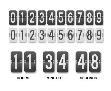 Clock countdown display. Set numbers flip watch. Black and white date counter Illustrazione stock