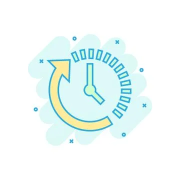 Clock countdown icon in comic style. Time chronometer vector cartoon illustra Illustrazione stock