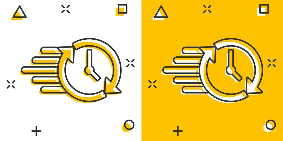 Clock countdown icon in comic style. Time chronometer vector cartoon illustra Illustrazione stock