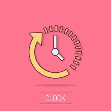 Clock countdown icon in comic style. Time chronometer vector cartoon illust.. Ilustración de archivo