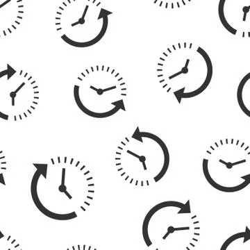 Clock countdown icon seamless pattern background. Time chronometer vector ill Stock Illustration