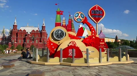 Clock countdown Soccer World Cup 2018 in Moscow Stock-Footage 66017656