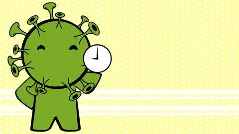 Clock covid cacharacter cartoon background Stock Illustration