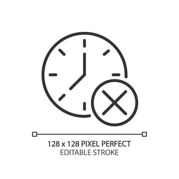 Clock with cross mark pixel perfect linear icon Stock-Illustration