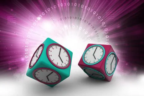 Clock in cube with technical brain Stock-Illustration