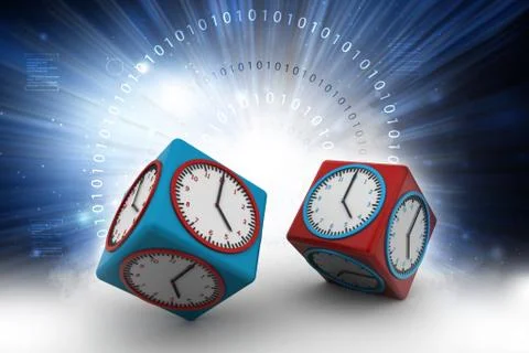 Clock in cube with technical brain Stock-Illustration