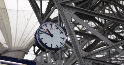 Clock DB German Railway Main Central Station Dresden Hauptbahnhof Historic Roof Stock Footage 43803182