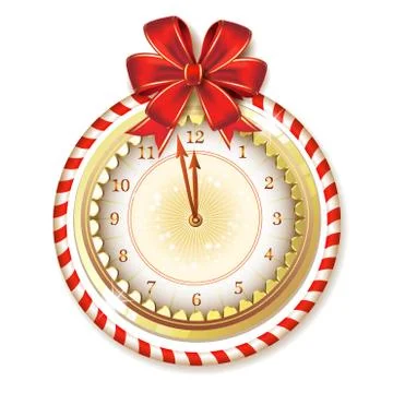 Clock decorated with Christmas bow Stock Illustration
