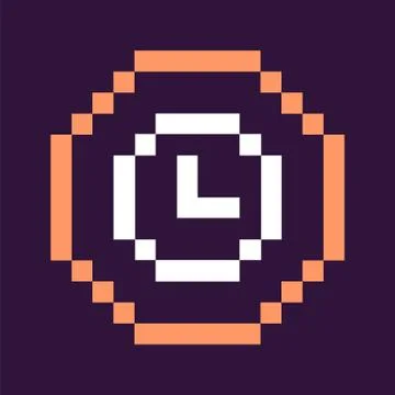 Clock Denoting Time, Pixel Icon of Retro Game Illustrazione stock