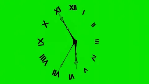 Clock dial with Roman numerals and openwork hands on a green background. 3D rend Stock Footage 255402827