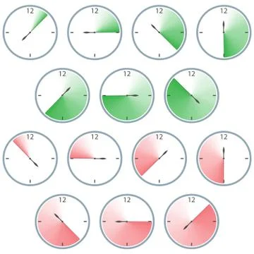 Clock with different color time Stock Illustration