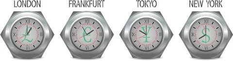Clock different time zones Stock Illustration