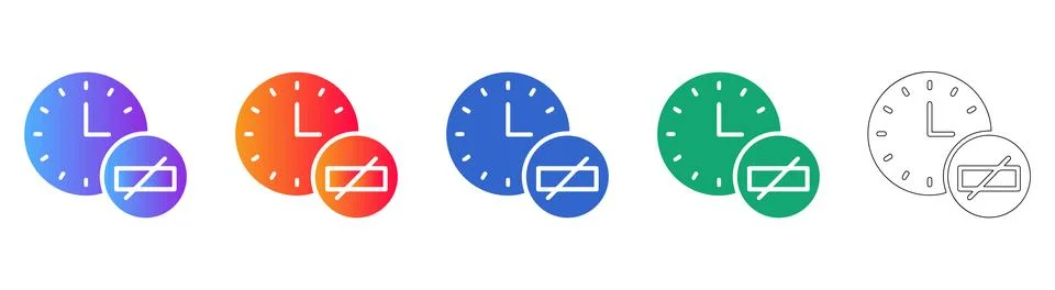 Clock With Disabled Time Icon Set Stock Illustration